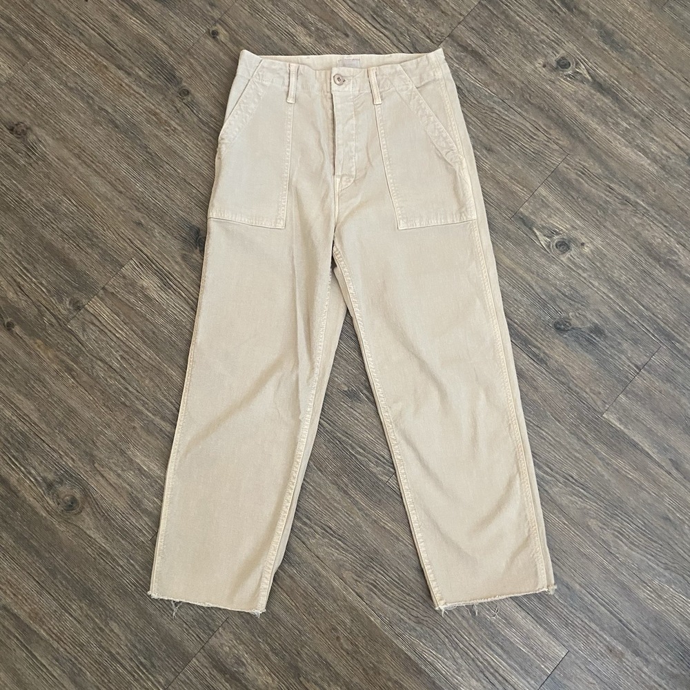 Mother Jeans Patch Pocket Private Ankle Fray Pants Khaki Wide Leg Women's 24